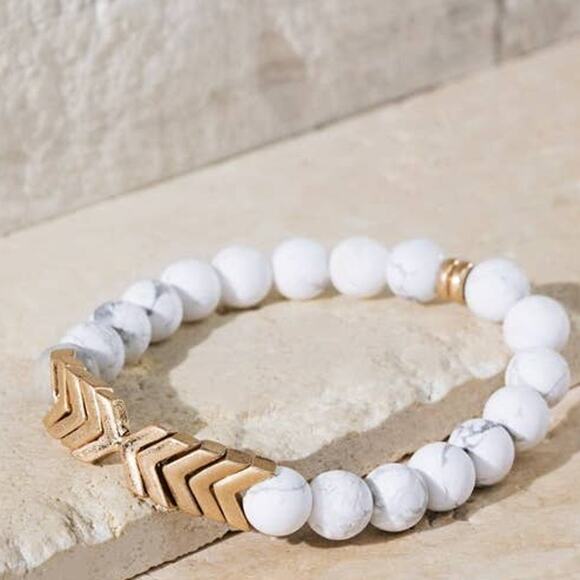 Natural Semi Precious Stone Chevron Pendant Stretch Set Of 3 Bracelet Jewelry - Picture 5 of 7